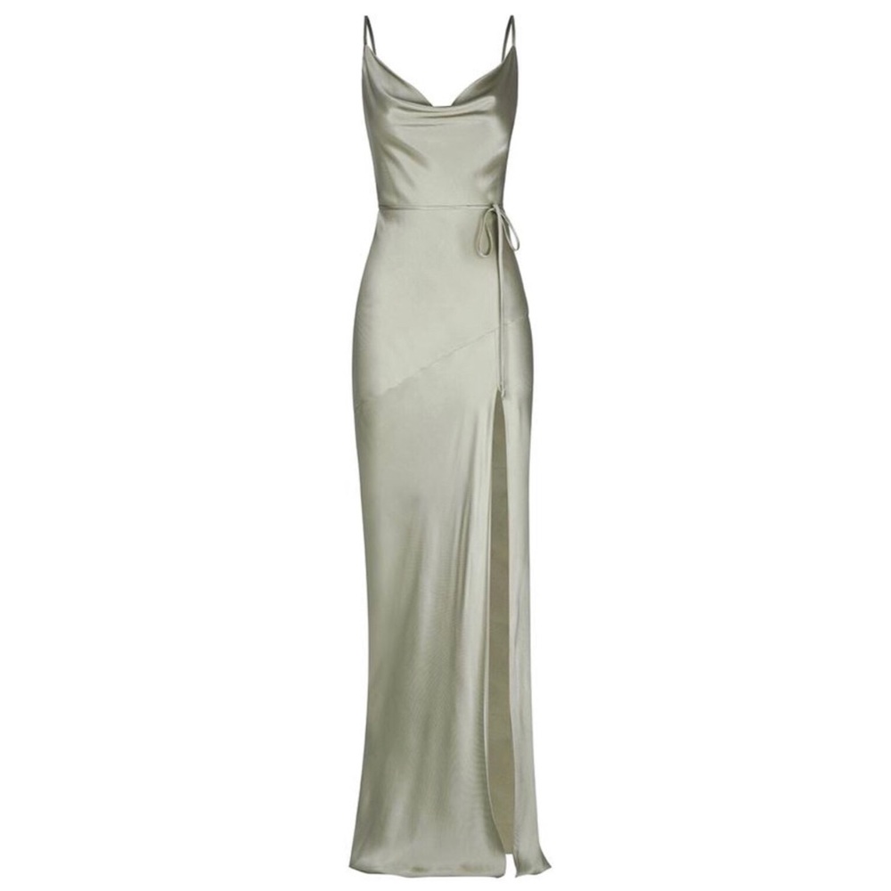 Shona Joy Sage Green Satin Maxi Dress